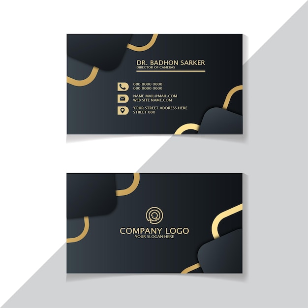 Gray black and gold gradian modern business card with line style shape