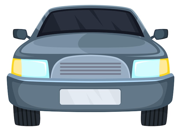 Vector gray car front view cartoon sedan icon