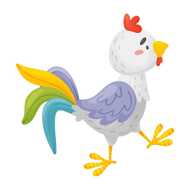 Gray cartoon rooster is coming vector illustration on a white background