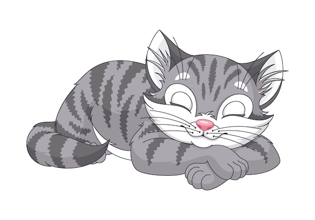 Vector gray cat sleeping cartoon vector illustration