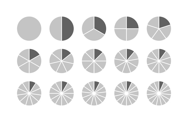 Vettore grafico a cerchio grigio struttura circolare divisa in pezzi grafico a sezione rotonda modello di diagramma a torta