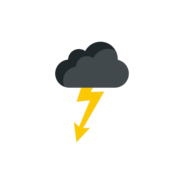 Gray cloud and lightning icon in flat style on a white background