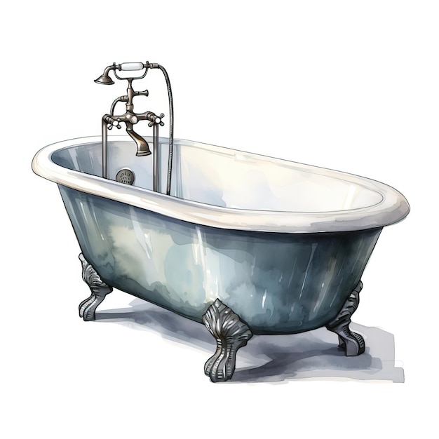 Gray color Bathtub watercolor vector white background iso