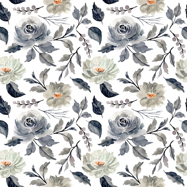 gray floral watercolor seamless pattern