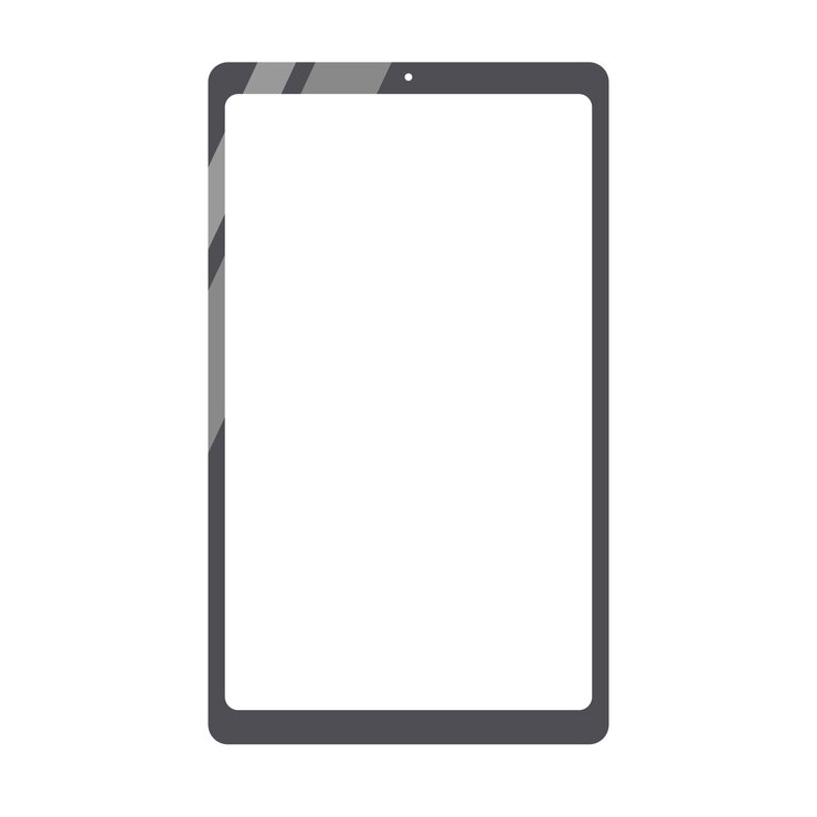 Vector gray glossy tablet with flares on the frame and white blank screen isolated on a white background