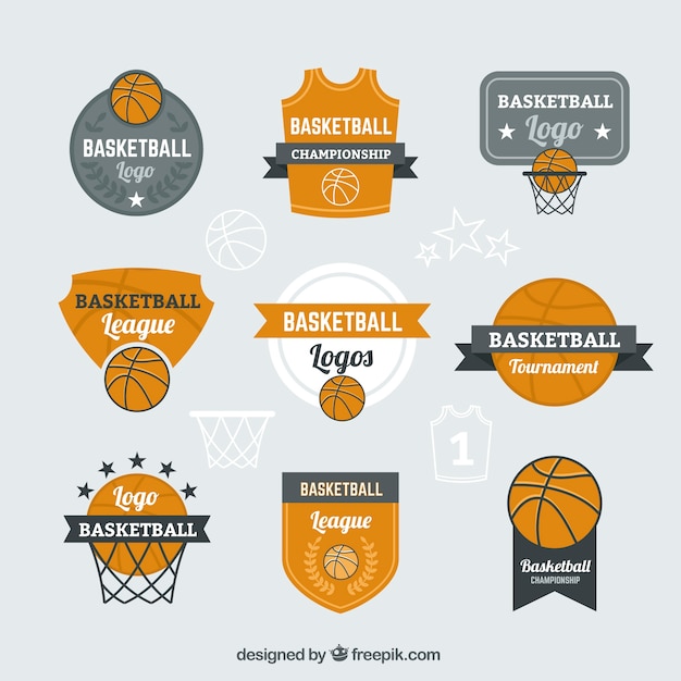 Vector gray and orange basketball logos