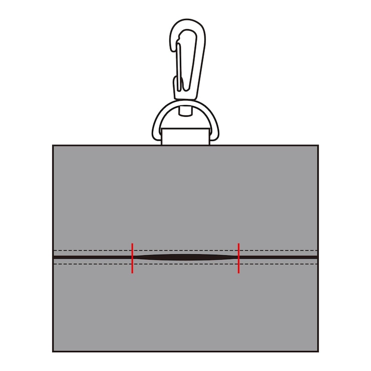 Vector gray pouch with a carabiner clip and precise stitching details