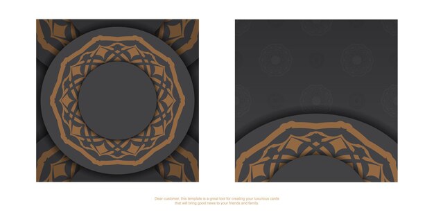 Gray ready-to-print postcard design with Greek patterns. Invitation card template with place for your text and vintage ornaments.