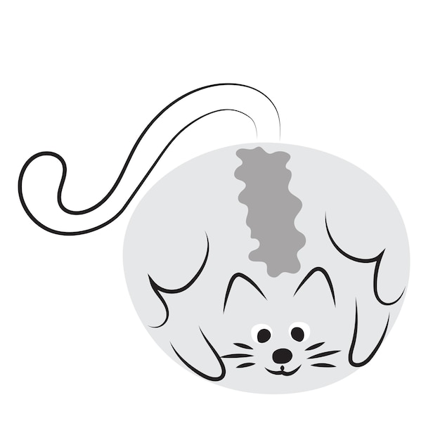 Gatto rotondo grigio design del logo con clip art a carattere stilizzato