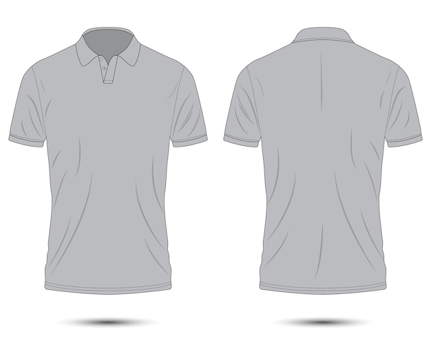 Макет серой рубашки поло с коротким рукавом, вид спереди и сзади