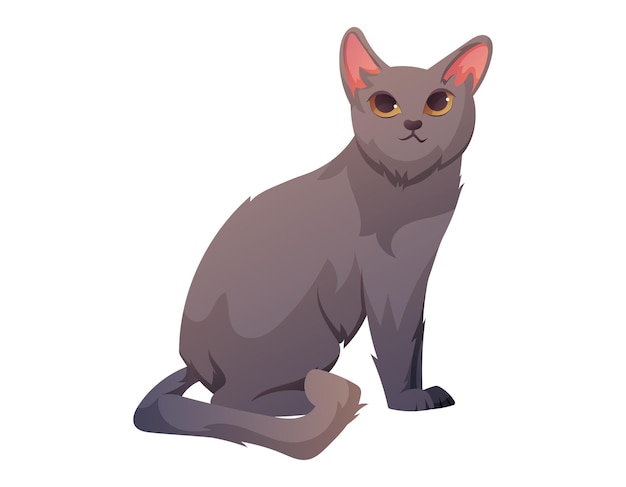 Vector gray sitting domestic cat vector isolated cartoon illustration