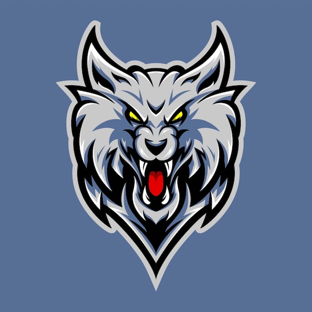 gray snow white wolf esports mascot logo design