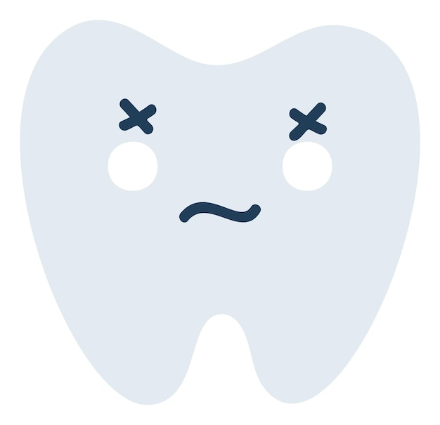 Vector gray tired tooth emoji icon cute tooth character object medicine symbol