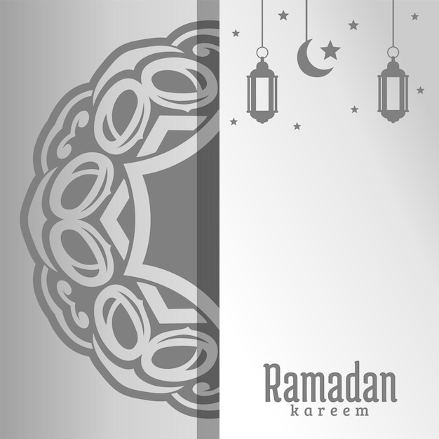 A gray and white card with a design that says ramadan kareem.