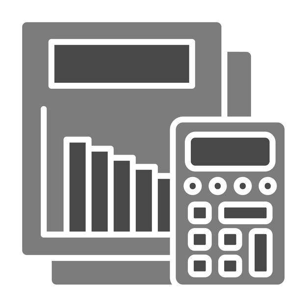 a gray and white image of a calculator with a line graph on it