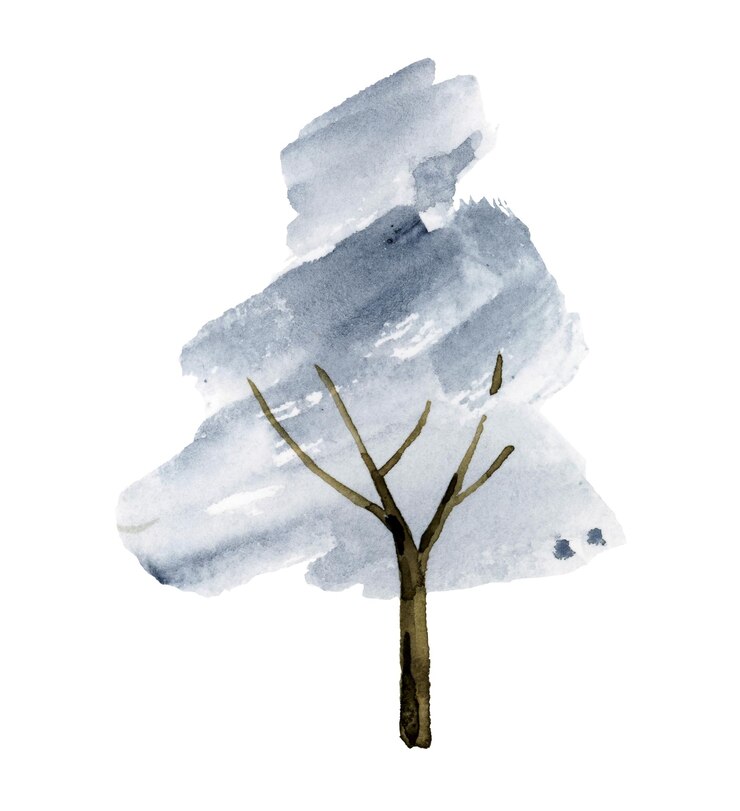 Vector a gray winter graffiti watercolor tree