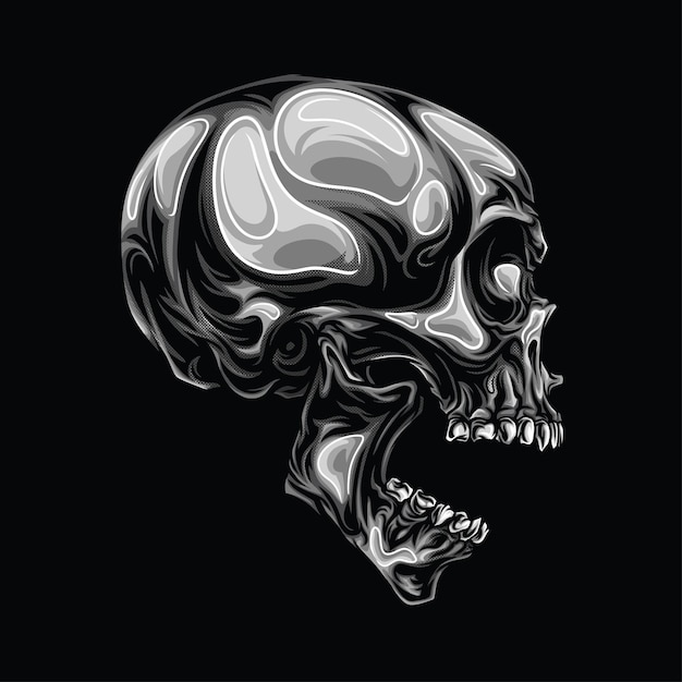 Grayscale Head Skeleton Illustration Part Seven