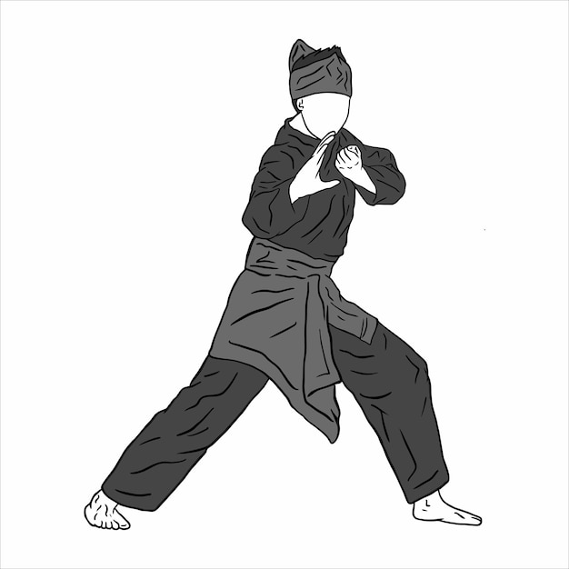 grayscale illustratie pencak silat vechter