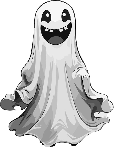 Vettore illustrazione vettoriale in scala di grigi del fantasma nel concetto di halloween per l'adesivo con logo e design della maglietta