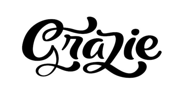 Vector grazie handwritten lettering text thank you in italian language ink illustration modern brush