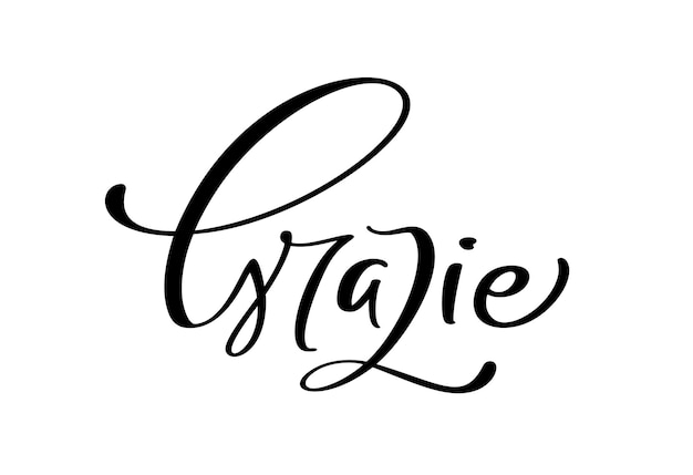 Grazie handwritten lettering text Thank you in Italian language Ink illustration Modern brush