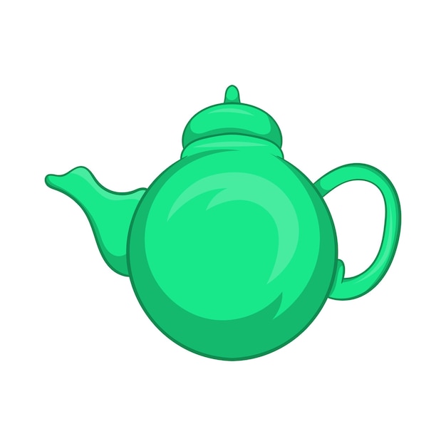 Grean teapot icon in cartoon style on a white background