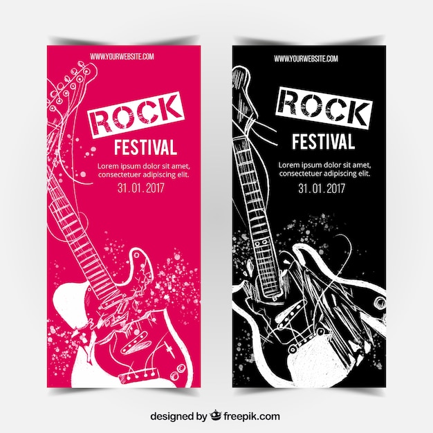 Vector great banners with hand-drawn guitar
