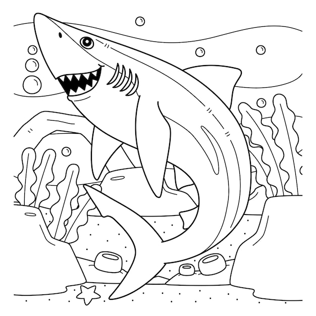 Vector great blue shark coloring page for kids