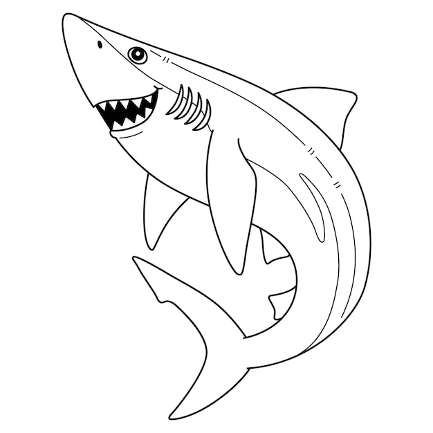 Vector great blue shark isolated coloring page for kids