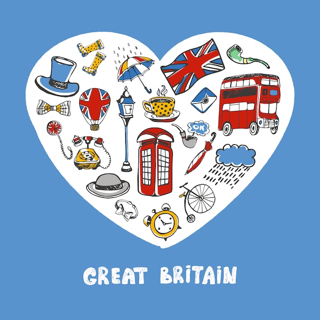 Vector great britain colored doodles collection