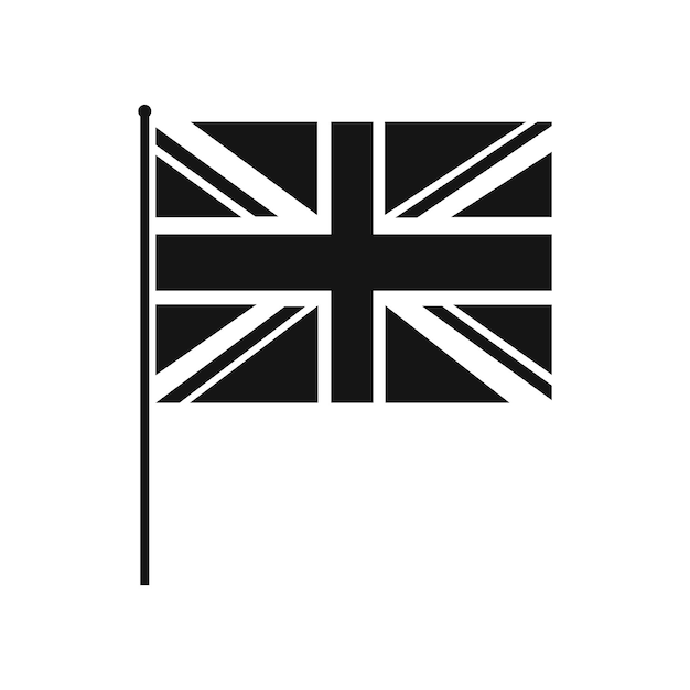 白い背景にシンプルなスタイルの旗竿アイコンを持つイギリスの旗