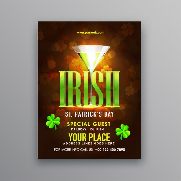 Vector great brochure with clovers and cocktail for st patrick's day