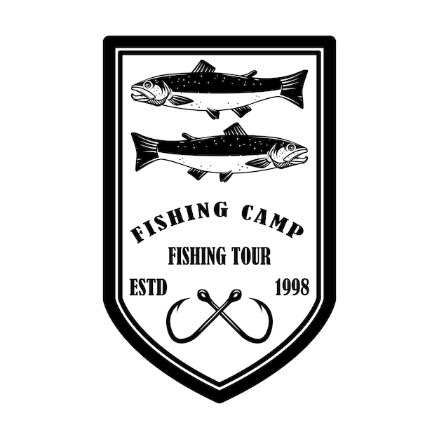 Vector great catch fishing club emblem template with salmon fish design element for logo label sign poster vector illustration