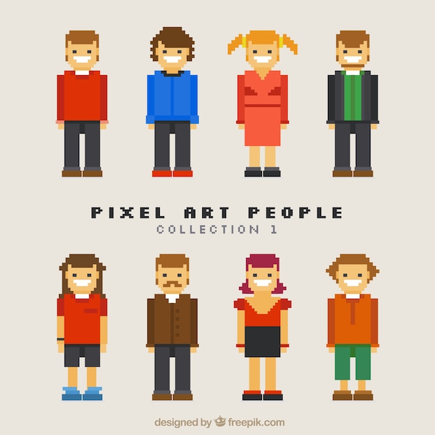 Vettore grande collezione di personaggi pixelated