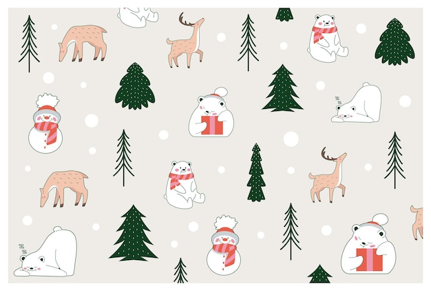 Great and Cute Pattern for Your Christmas Gift Card Snowman, Tree and Deer