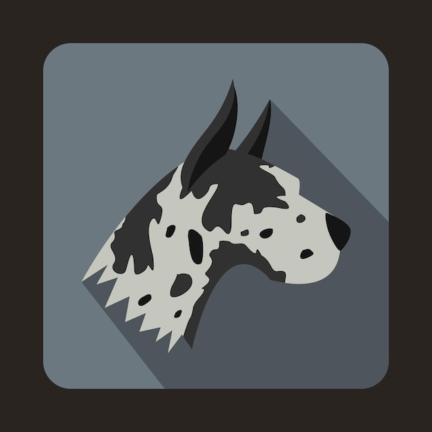 長い影のあるフラット スタイルのグレートデーン犬のアイコン動物のシンボル