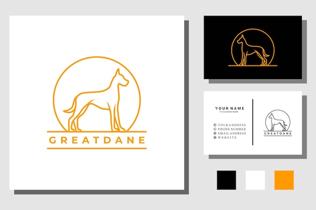 Great dane dog line art in the circle shape logo vector