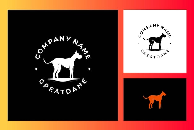 great dane dog silhouette logo stamp vector design illustration