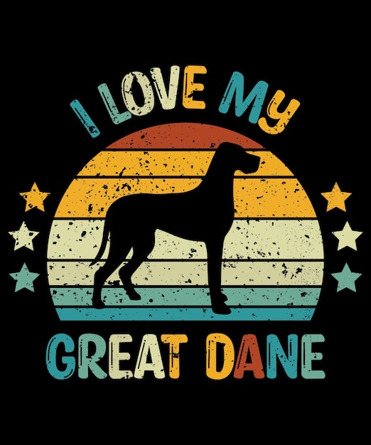 Great Dane silhouet vintage en retro tshirt ontwerp