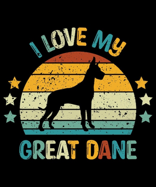 Vettore great dane silhouette vintage e design tshirt retrò