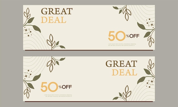 great deal horizontal banner template with floral and flower ornament