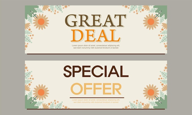 Vector great deal horizontal banner template with floral and flower ornament