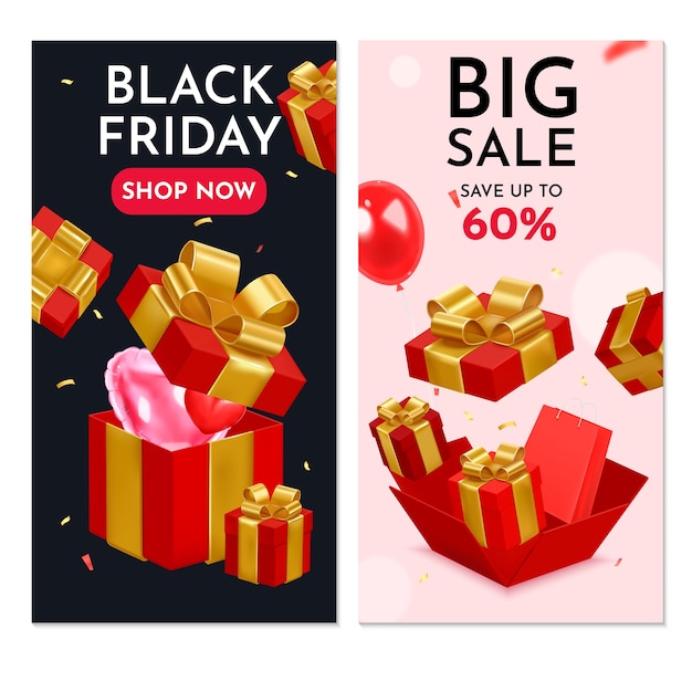 Great discount banner set with realistic presents