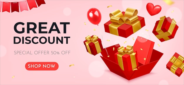 Great discount banner with realistic presents