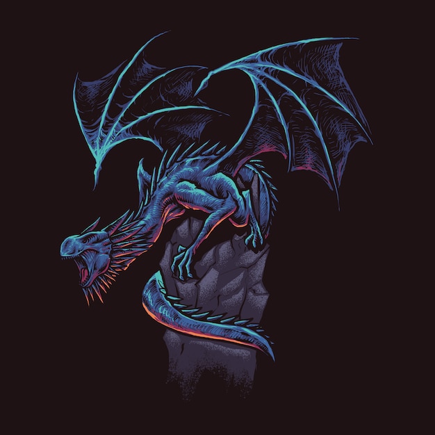 Vector great dragon art drawing illustraton