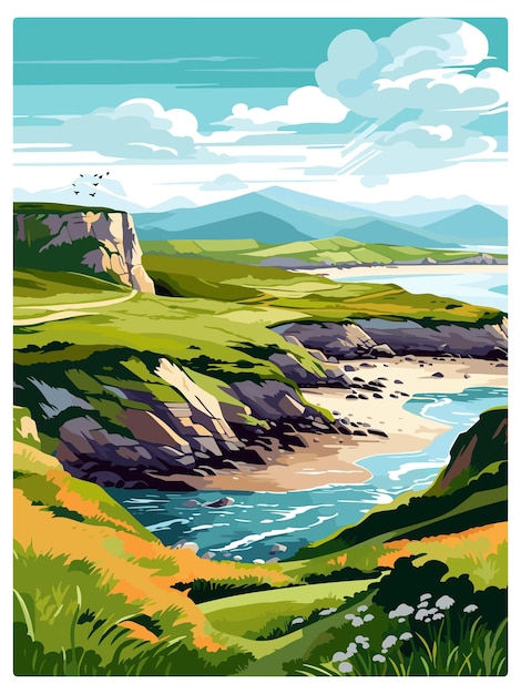 Vector great orme conwy vintage reisposter souvenir briefkaartportret die wpa-illustratie schilderen