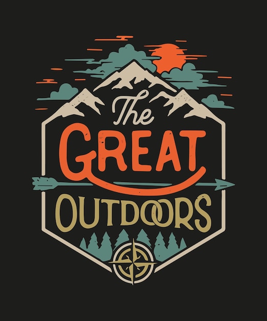 The great outdoors logo with mountains and clouds in the background.