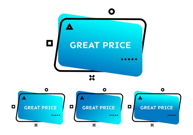 프로모션 텍스트 벡터 일러스트와 함께 4 개의 파란색 기하학적 유행 배너의 좋은 가격 현대 그라데이션 모양 세트