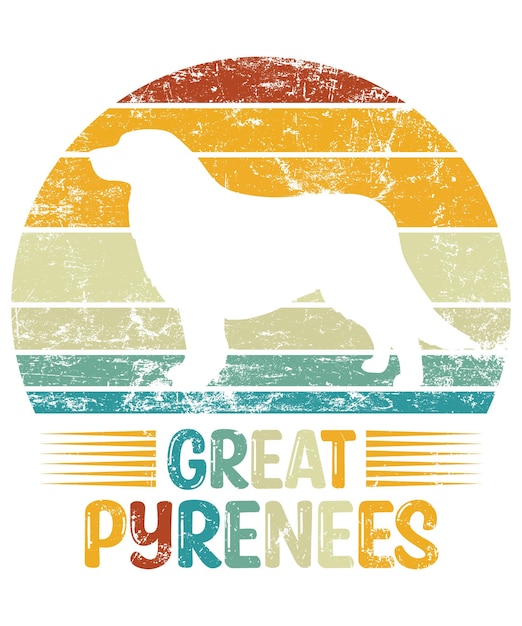 Great pyrenees retro vintage sunset tshirt design template great pyrenees on board car sticker