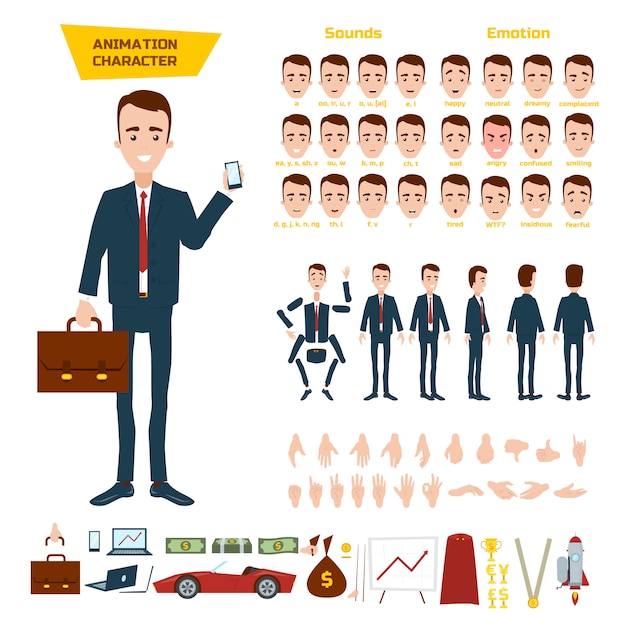 Vector a great set for the animation of a businessman character on white